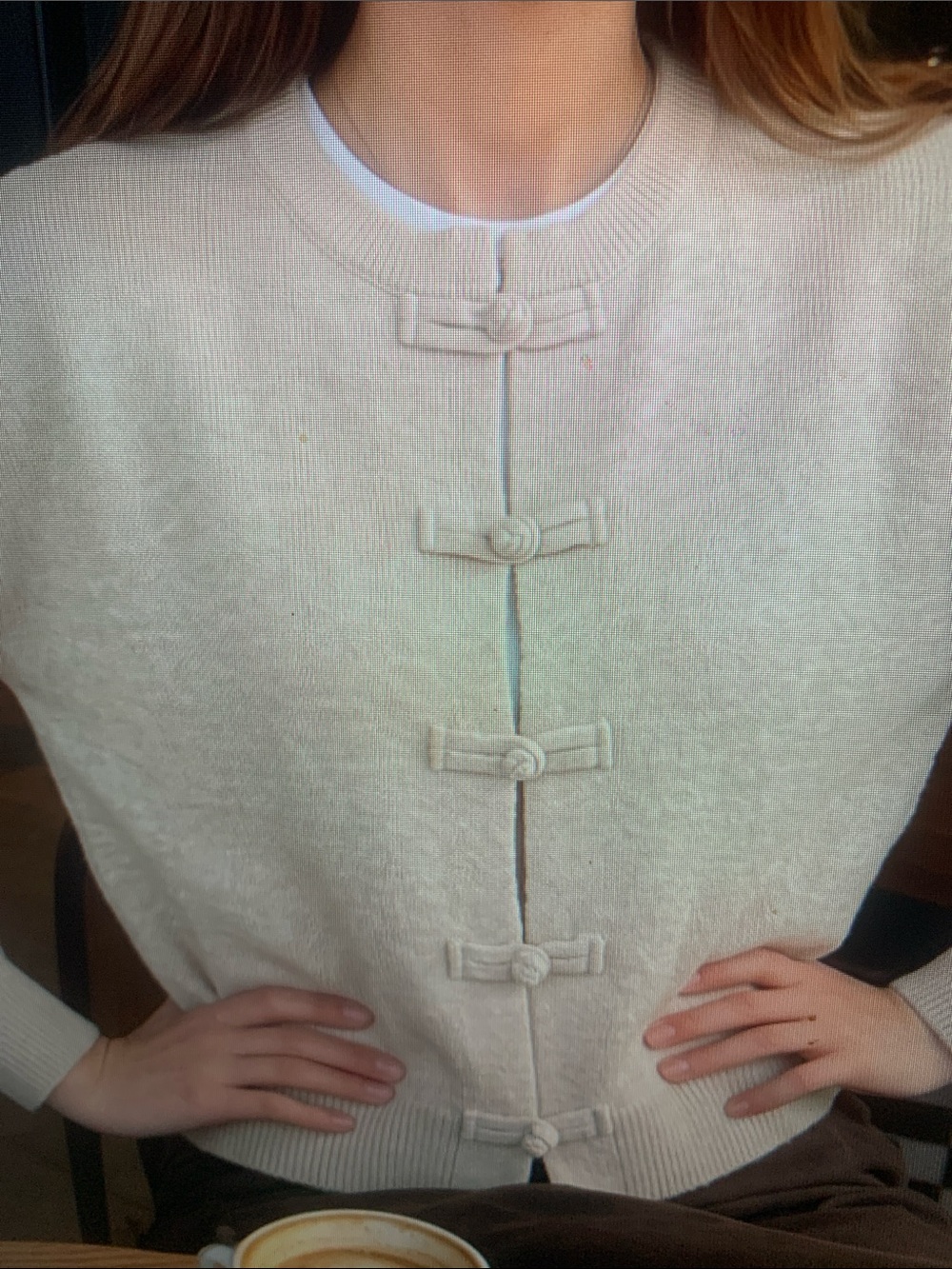 Classic Cream Knit Sweater with Decorative Knot Closures - Picture 4 of 5